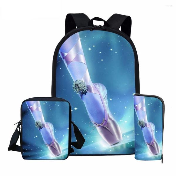 Backpack Creative Dance Ballet Shoe Dancer 3D Print 3PCS / Pupil Sacs Sacs d'école ordinateur portable PACK PACK CLUPLE CAUT