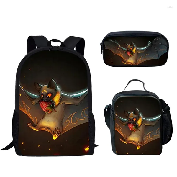 Sac à dos créatif mode drôle halloween coquine bat 3d print 3pcs / ensemble pupil sacs scolaires ordinateur portable sac à lunch sac crayon crayon