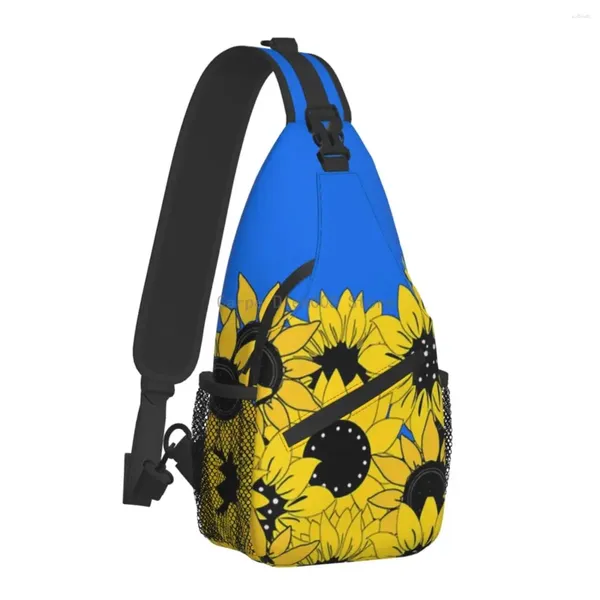 Sac à dos sac à bandoulière sport tournesols et bleu les couleurs de l'Ukraine drapeau poitrine unisexe femmes homme mode épaule sacs à dos voyage