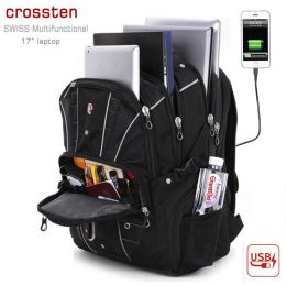 Sac à dos Crossten SwissPort de chargement USB multifonctionnel sac à dos pour ordinateur portable 17 pouces résistant à l'eau serrure antivol sac de voyage cartable