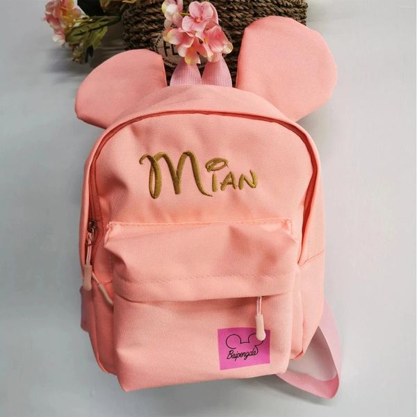 Mochila personalizada para bebé, bolsa de viaje de Color caramelo, mochila escolar personalizada para jardín de infantes, nombre bordado, dibujos animados, niños y niñas lindos