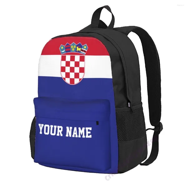 Sac à dos Nom personnalisé Croatie Flag Polyester pour les hommes Femmes de voyage Sac de voyage Étudiants décontractés Randonnée Camping