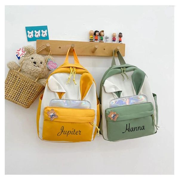 Mochila nombre personalizado jardín de infantes lindo dibujos animados multi bolsillo niños personalizado niños niñas ligero snackbag saliente