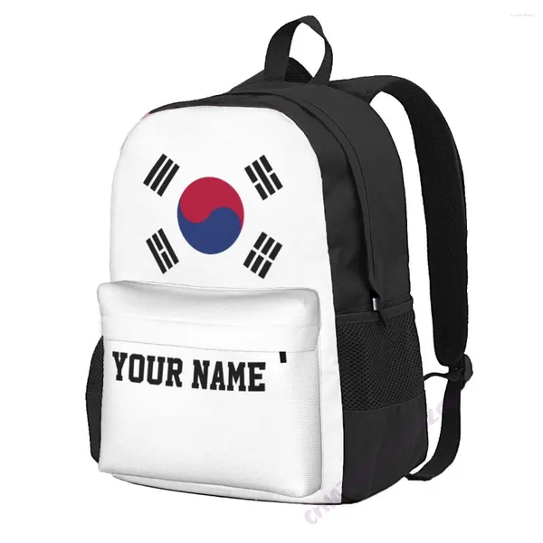 Sac à dos Nom personnalisé Polyester du drapeau de Corée du Sud pour les hommes Femmes Bag de voyage Étudiants occasionnels Randonnée Camping