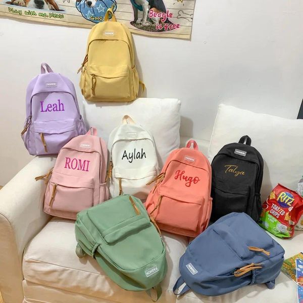 Mochila personalizada nombre personalizado Cartoon Student Schoolbag Bag Capacidad Bolsa de viaje Moda de color sólido