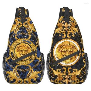 Sac à dos personnalisé or Floral Lion motif sacs à bandoulière pour hommes Cool épaule poitrine bandoulière voyage randonnée sac à dos