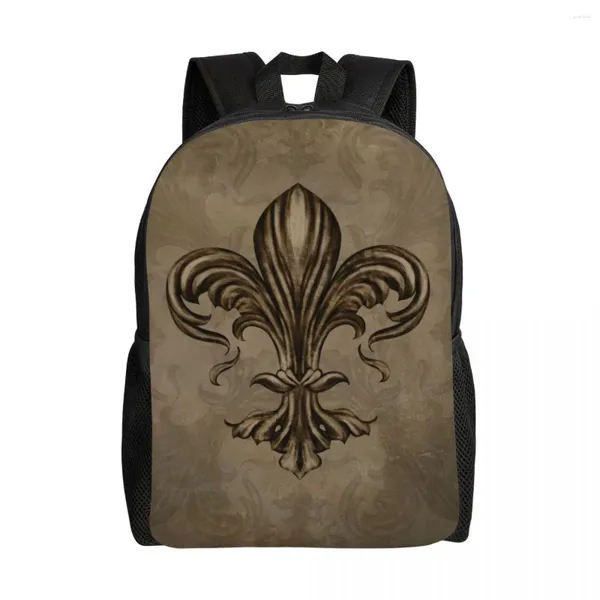 Sac à dos personnalisé Vintage Fleur de Lis Lily Flower Backpacks Men Women Fashion Bookbag pour l'école Fleur-de-Lys College Sacs