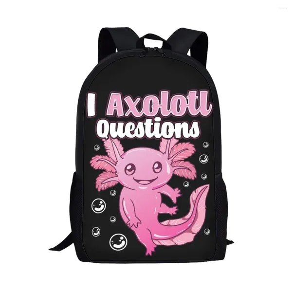 Sac à dos mignon axolotl imprimer épaule animal motif de motif adolescents école sac diy designer durable étudiant occasionnel 17 pouces