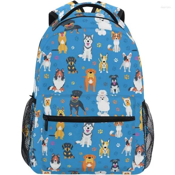 Sac à dos mignon dessin animé chien Animal bleu imprimé Bookbag sac à dos voyage école collège sac pour femmes hommes filles garçons