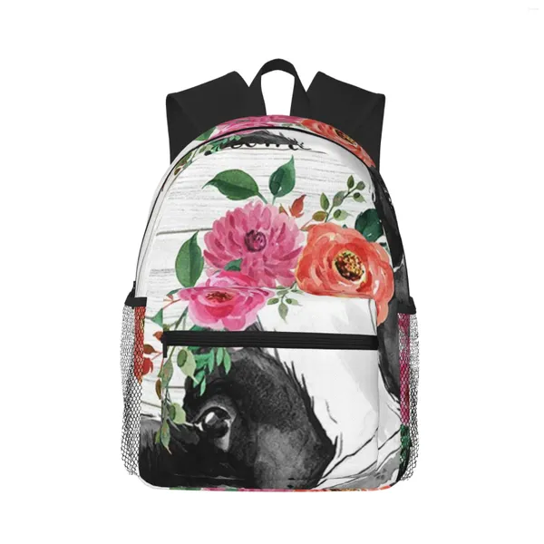 Sac à dos mignon bétail de ferme avec fleur grande capacité cahier d'école mode étanche réglable voyage sport