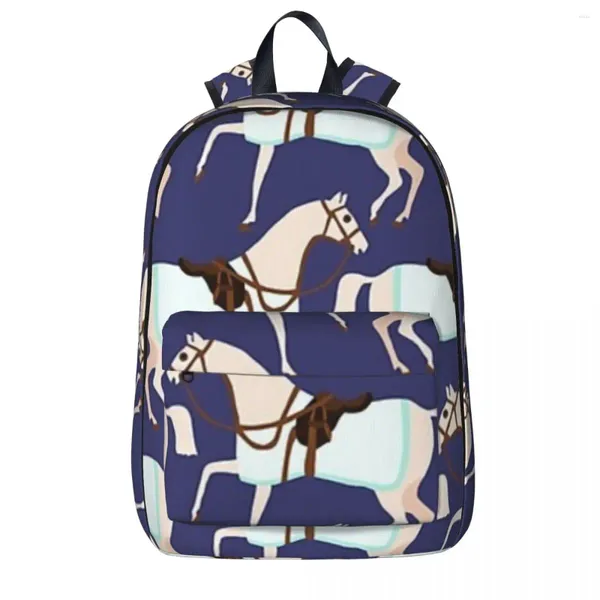 Sac à dos Horses mignons sur fond bleu garçon bookbagbag sacles scolaires caricatures