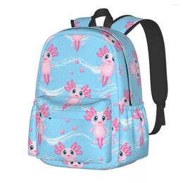 Sac à dos mignon rose axolotl animaux de camping ondulée sac à dos de sacs scolaires décontractés jeunes designer grand sac à dos