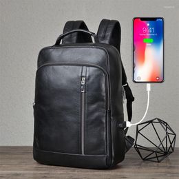 Mochila de diseño para hombre de cuero genuino de gran capacidad, mochilas para ordenador portátil de 15,6 pulgadas, bolsa de viaje, mochila grande para adolescentes