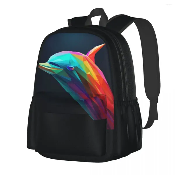 Mochila Delphin Geométrica Arte de papel elegante mochilas de estudiante Patrón de viaje Bolsas escolares de diseño
