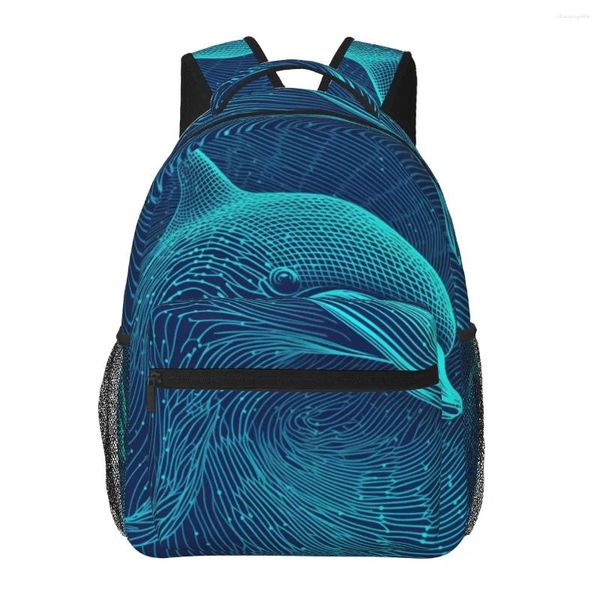 Mochila mochila líneas de delfines retratos de viajes mochilas para adolescentes bolsas de escuela suave de alta calidad mochila streetwear
