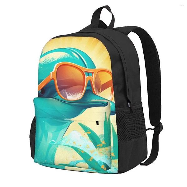 Mochila Dolphin Sunny Beach Gafas de Sol Mochilas Kawaii Mochilas de Escuela Secundaria Ligeras para la Universidad Unisex Mochila de diseño