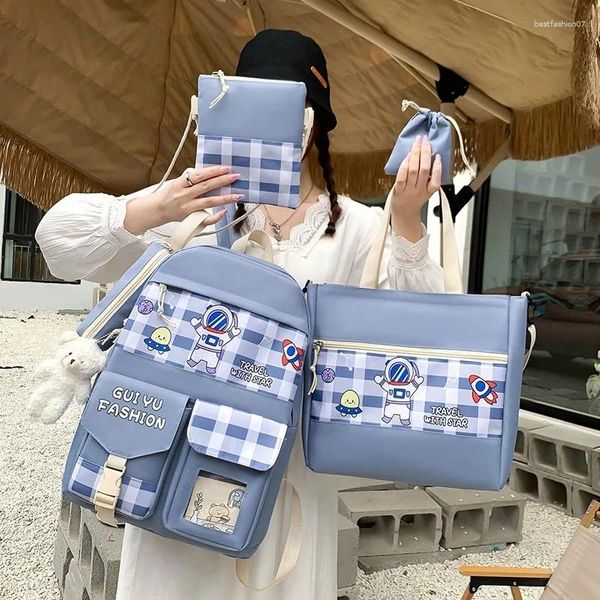 Sac à dos Drop Kawaii Girls Primary School Junior High Students Schoolbag Five Piece grande capacité décontractée sacs à dos