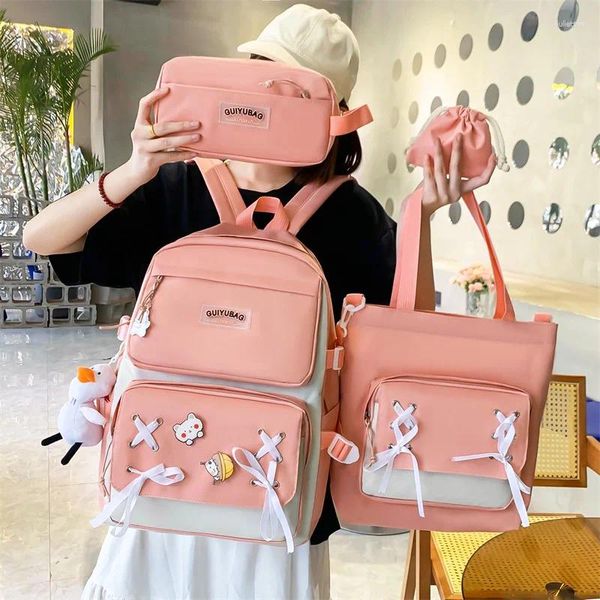 Sac à dos dropship fraîche pour enfants fille primaire des élèves du primaire sac à école 4pcs sets de jolies sacs à dos féminin féminin rose