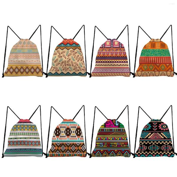 Mochila Estilo étnico Colorido Patrón de mandala geométrico Mochilas para estudiantes Mujeres Cuaderno Bolsas de viaje Adolescentes Niños Niñas Zapatos Bolsa