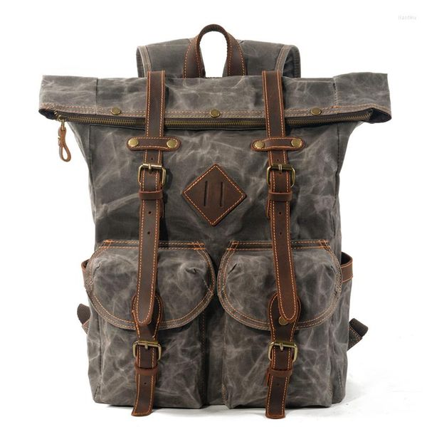 Mochila Europa Lona Mochilas de cuero para hombre Mochilas para portátiles de 15 