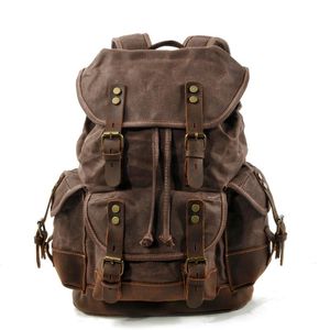 Backpack European And American Outdoor Leisure Student Bag Large Capacity Travel Canvas Stitching Leather Climbing