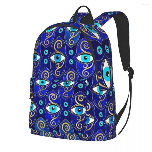 Mochila con diseño de amuleto de mal de ojo, ojos griegos, amuleto Mati, mochilas universitarias, mochilas de escuela secundaria estéticas para mujer, mochila grande colorida