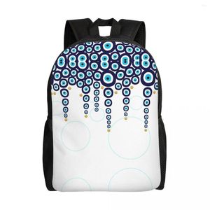 Sac à dos mauvais œil suspendus perles en bleu et or voyage école ordinateur portable Bookbag Nazar Hamsa Boho collège étudiant sac à dos sacs