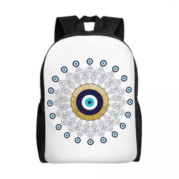 Rugzak Evil Eye Mandala in gouden en blauwe reis Men Women School Laptop Bookbag Lucky Charm Amulet College Student Daypack Bag