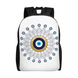 Sac à dos Mandala Eye Eye en Gold and Blue School College Student Bookbag s'adapte aux sacs amulettes de l'ordinateur portable de 15 pouces