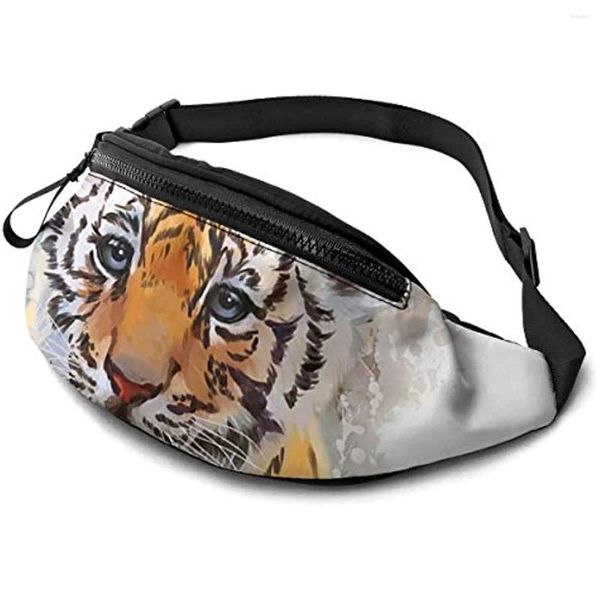 Mochila Fanny Pack Tiger Bolsa de cintura con orificio para auriculares Centilla de bolsillo ajustable Fashion Hip Bum para mujeres para hombres niños al aire libre