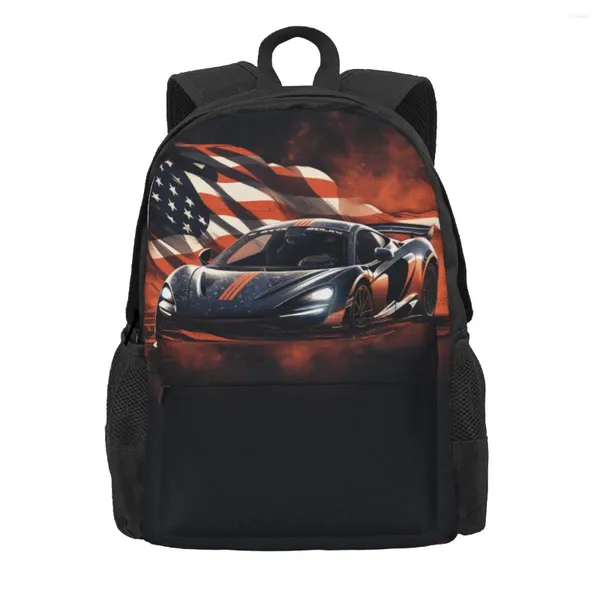 Mochila fantástica auto deportiva carretera femenina bandera americana mochilas duraderas bolsas escolar bonitas estilo al aire libre mochila de alta calidad