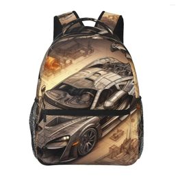 Rugzak fantastische sportwagenpotloodtekeningschema's Travel Backpacks Boy Girl Kawaii School Bags Designer Print Rucksack