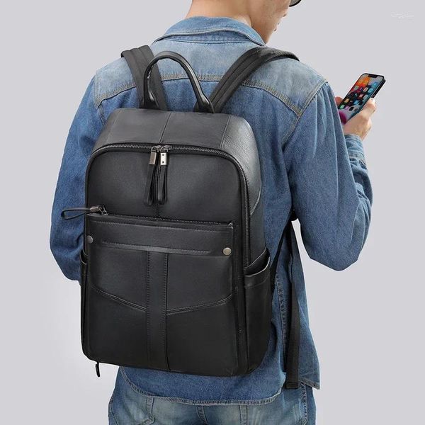 Mochila Moda Mochilas antirrobo Bolsos de hombro de cuero real Hombres Mujeres Escuela Mochila unisex Casual CowhideTravel