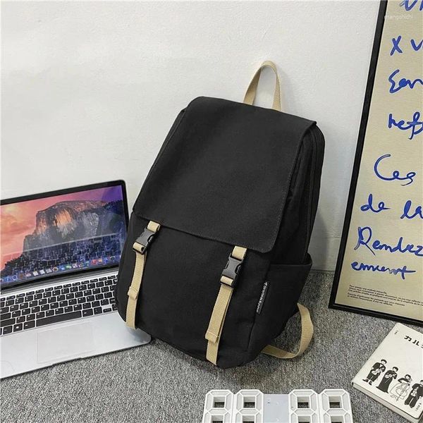 Mochila Moda Lona Mujeres para adolescentes Mochilas de viaje Alta capacidad Estudiantes Bookbag Hombres Black Laptop Bag