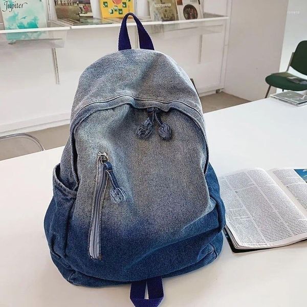 Mochila Moda Denim Bolsos de hombro Gran capacidad Mujeres Casual Viajes Mochilas escolares Mochilas escolares para adolescentes Estudiante universitario