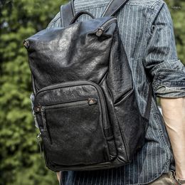 Sac à dos créateur de mode en cuir véritable hommes grande capacité noir week-end voyage en plein air véritable peau de vache ordinateur Bookbag