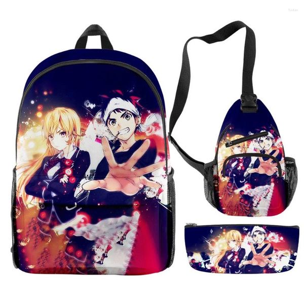 Backpack Fashion Food Wars Shokugeki No Soma 3D Print 3PCS / Set Pupil Sacs Sacs Trendy Trendy Travel ordinateur portable Bagure de poitrine