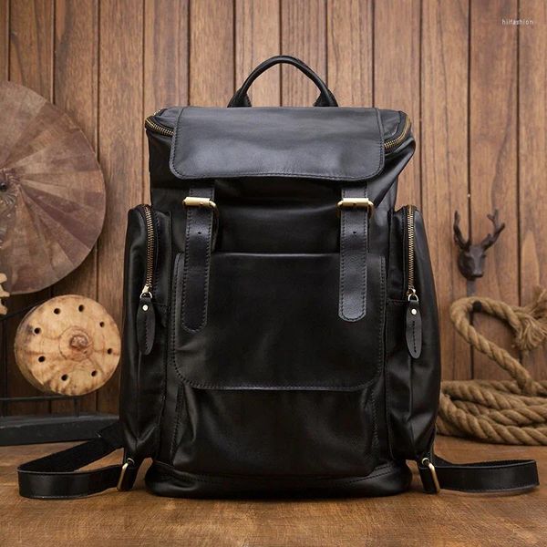 Mochila Moda de lujo 2024 Tendencia de cuero real para hombres 15 Bolsa para computadora portátil Paquete Mochila antirrobo Mochila de viaje Mochila Mochila