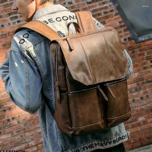 Mochila Fashion Man Vintage Retro PU Leather Men adolescentes mochilas masculinas