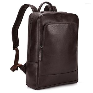 Mochila Moda Masculina Couro de Vaca Masculino 2023 Bolsa de Viagem de Negócios Grande Capacidade Aluno Padrão Lichia