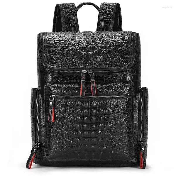 Sac à dos Fashion Men Alligator en cuir véritable sac de voyage grande capacité adolescent école sac à dos mâle 15 pouces sacs à dos d'ordinateur portable