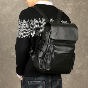 Rugzak mode outdoor reizen echte lederen heren laptop organisator ontwerper luxe zachte real cowhide dames zwarte bagpack