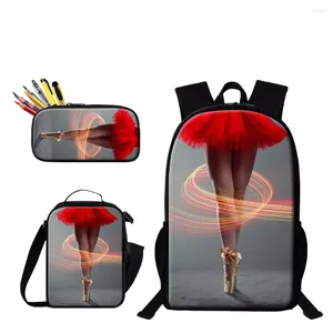 Backpack Fashion Youthful Ballet 3D Print 3pcs / Set étudiant Sacs de voyage ordinateur portable Daypack Lunch Sac Crayon
