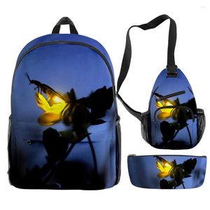 Backpack Fashion Youthful Funny Fireflies 3pcs / Set 3D Print Bookbag ordinateur portable sac à dos sac à dos sacs coffre