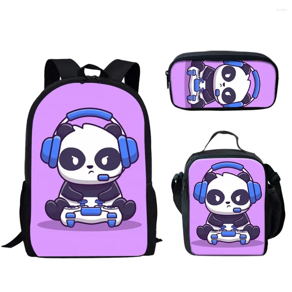 Sac à dos tendance jeune Panda imprimé 3D, 3 pièces/ensemble, sacs de voyage pour étudiants, sac à dos pour ordinateur portable, sac à déjeuner, trousse à crayons