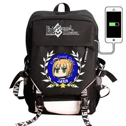 Mochila Fate Grand Order impermeable al estudiante de la computadora portátil USB mochilas de la computadora portátil mochilas de viaje