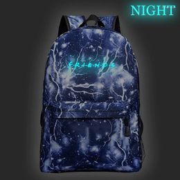 Rugzak Vrienden Vrienden Letters Print Luminous Canvas Mochila Men Bagpack Student Schoolbag Dagelijkse Rucksack Girls Vrouwen rugzakken