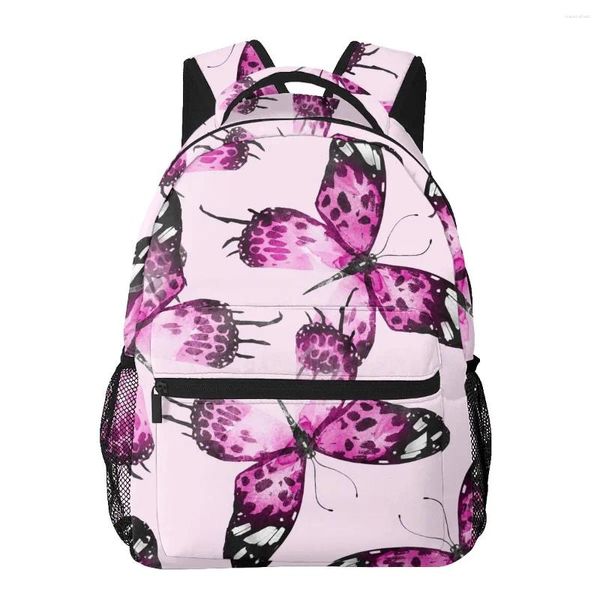 Mochila femenina de acuarela rosa mariposas para mujeres universitarias bolsas de hombro de viajes para adolescentes