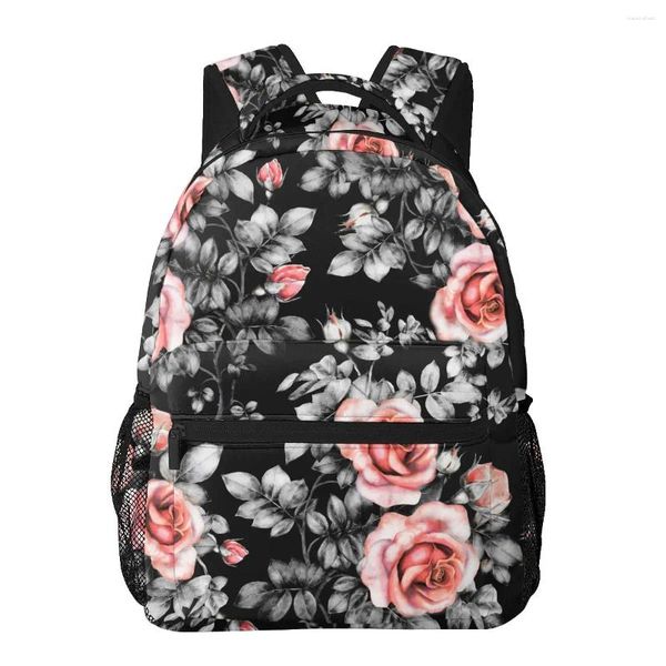 Mochila femenina de acuarela rosa flores universitarias chaquetería bolsos de hombro de viajes para adolescentes