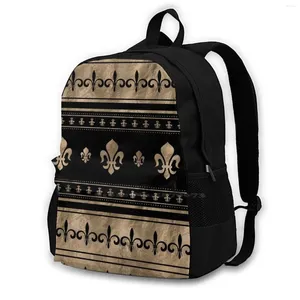 Rugzak fleur-de-lis luxe ornament-black en gouden schooltas grote capaciteit laptop 15 inch fleur de lis lys lily